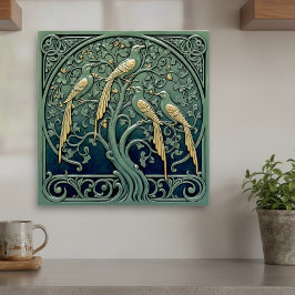 Art Nouveau-sångfåglar Pat#11 ID1193 Kakelplatta