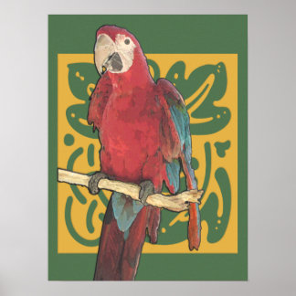 Art nouveau Scarlet Parrot Poster
