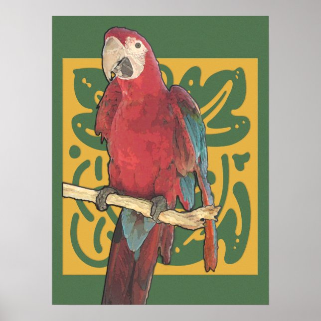 Art nouveau Scarlet Parrot Poster (Framsidan)