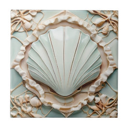 Art nouveau Seashell Faux Relief Mint Clam Snäcka Kakelplatta