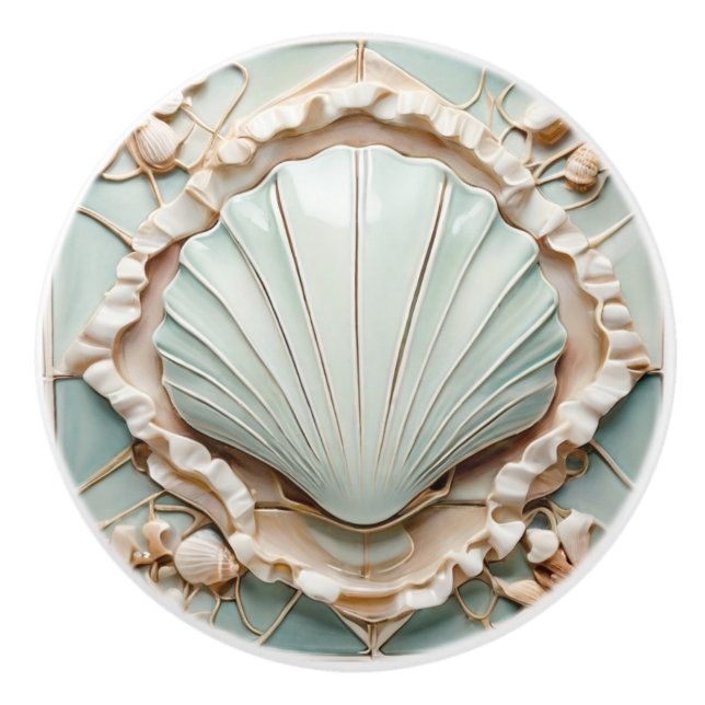 Art nouveau Seashell Faux Relief Mint Clam Snäcka Knopp (Framsidan)