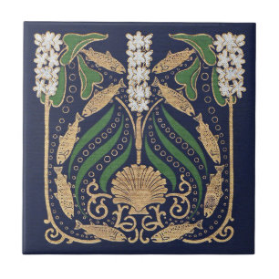 Art nouveau Seashells Nautical Kakelplatta