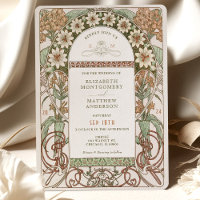 Art nouveau Sepia och Cream Blommigt Bröllop