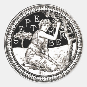 Art nouveau September Birthday Girl Runt Klistermärke