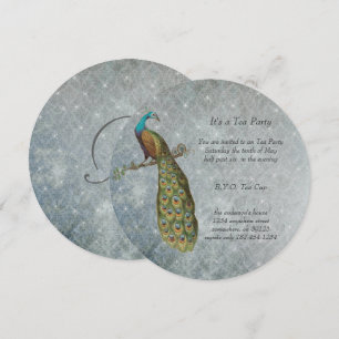 Art nouveau Silver Metallic Peacock Tea Party Inbjudningar