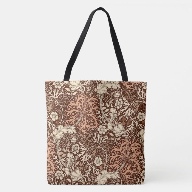 Art nouveau Sjögräs Blommigt, Brown och Beige Tygkasse (Framsida)