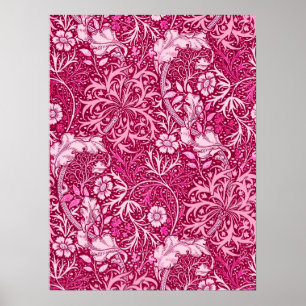 Art nouveau Sjögräs Blommigt, Burgundy och koralle Poster