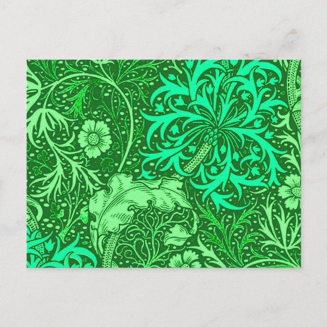 art nouveau Sjögräs Blommigt, Emerald Grönt Vykort (Framsida)