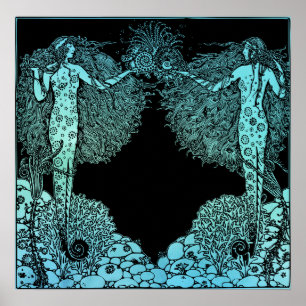 Art nouveau Sjöjungfruar till havs Poster