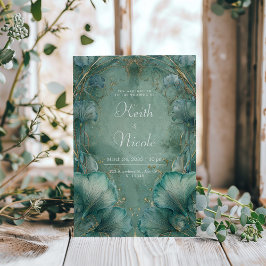 Art Nouveau Sjöskum Guld Ginkgo Blad Bröllop Inbjudningar