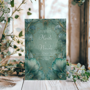 Art Nouveau Sjöskum Guld Ginkgo Blad Bröllop Inbjudningar