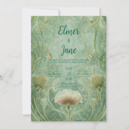 Art Nouveau Sjöskum Guld Ginkgo Blad Bröllop Inbjudningar