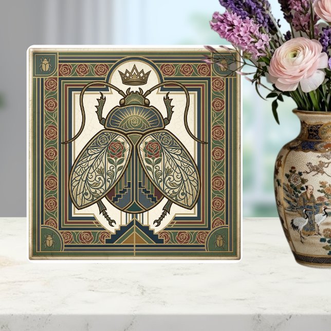 Art Nouveau-skarabékronejuveldesign Kakelplatta (Skapare uppladdad)
