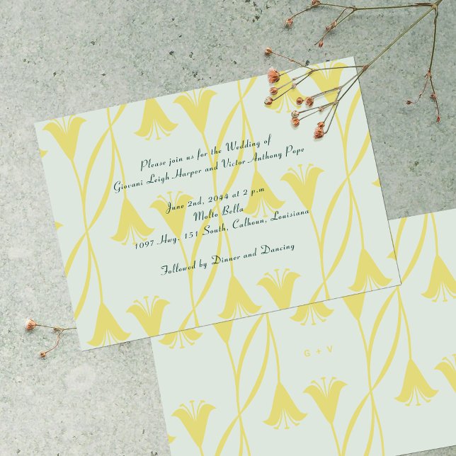 Art Nouveau Skräddarsydd Blommig Lilja Bröllop Inbjudningar (Skapare uppladdad)