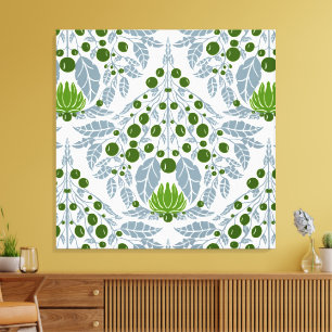 Art nouveau Slate & Grönt-Vintage Blommigt Scallop Canvastryck