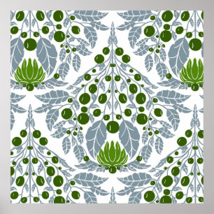 Art nouveau Slate&Grönt-Vintage Blommigt Scallop Poster