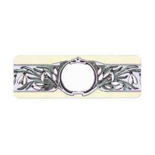 Art nouveau Snowdrop blommar arbeta i trädgården Returadress Etikett