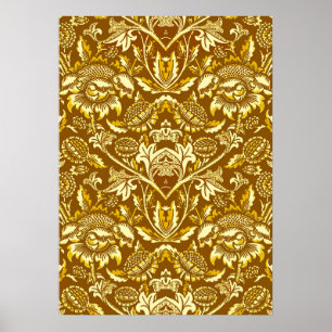 Art nouveau Solblommor, senap och gyllene Gult Poster