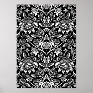 Art nouveau Solblommor, svart, vit och Grått Post Poster