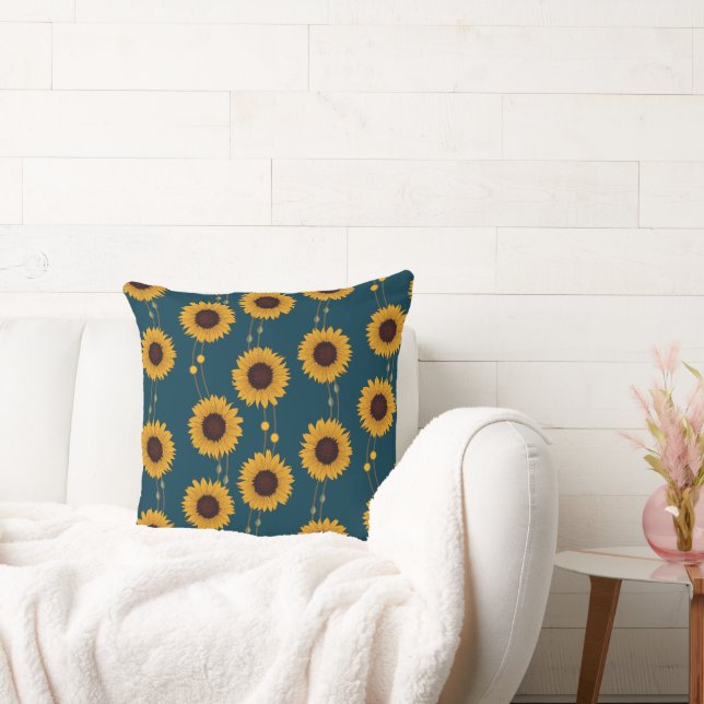 Art Nouveau Solros Retro Blommiga Ränder Gul Kudde (Soffa)