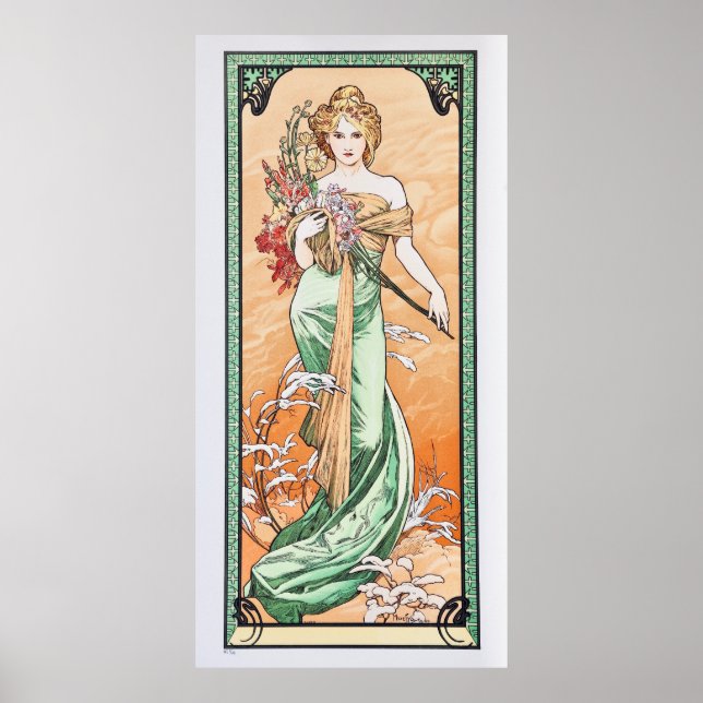 Art nouveau Söt Vår av Alphonse Mucha Poster (Framsidan)