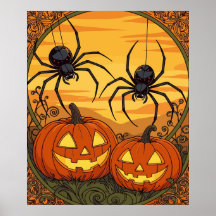 Art nouveau Spiders i A Jack o lantern Fält