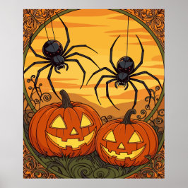 Art nouveau Spiders i A Jack o lantern Fält Poster