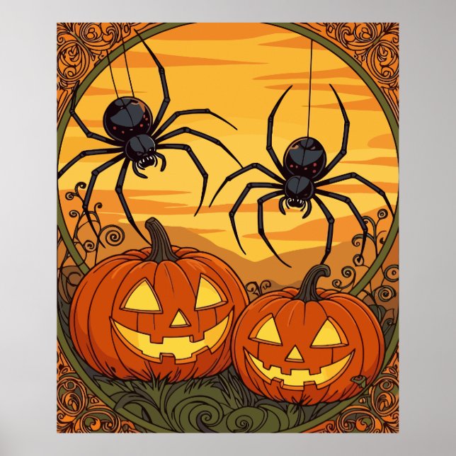 Art nouveau Spiders i A Jack o lantern Fält Poster (Framsidan)