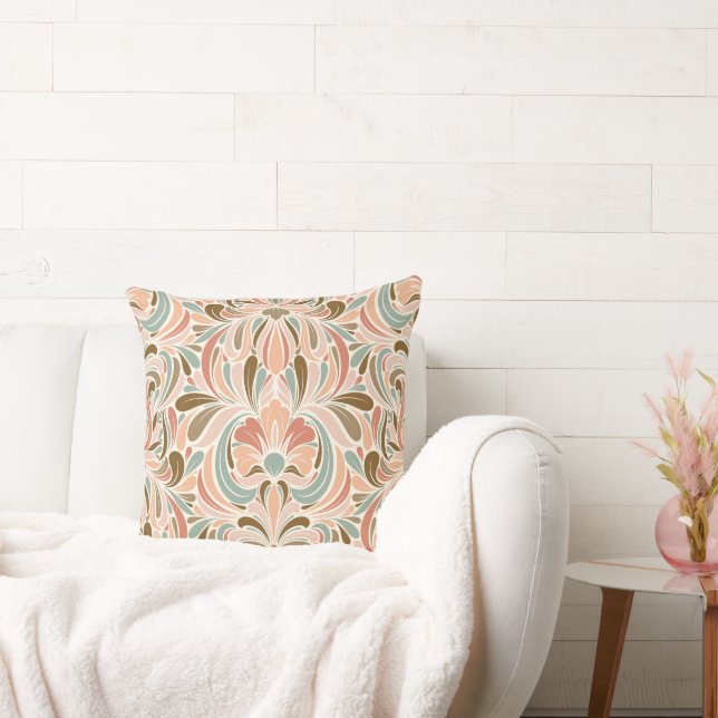 Art nouveau Spirit Peach, Aqua, Taupe Kudde (Soffa)