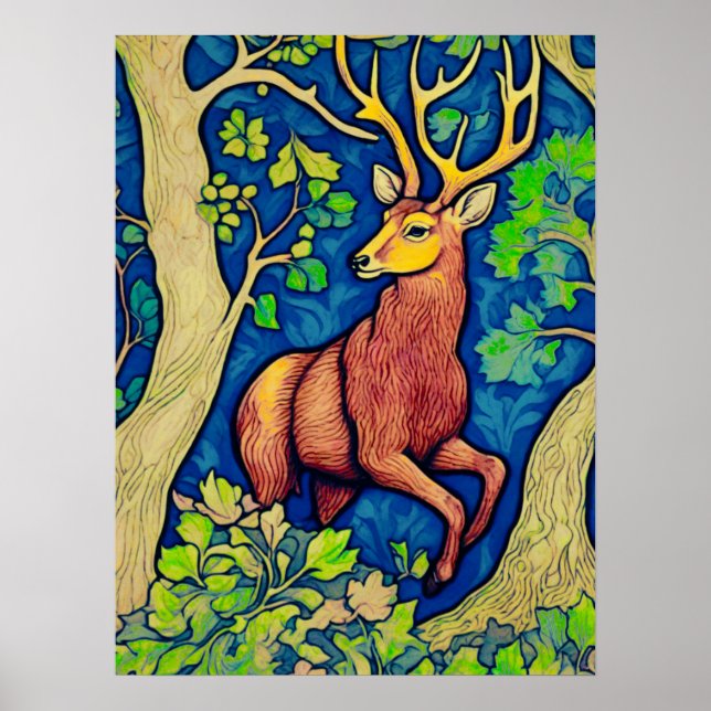 Art nouveau Stag i Fantasy Forest Poster (Framsidan)