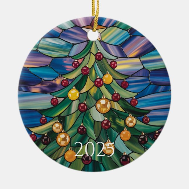 Art Nouveau Stained Glass Tree – 2025 Holiday Gift Julgransprydnad Keramik (Framsidan)