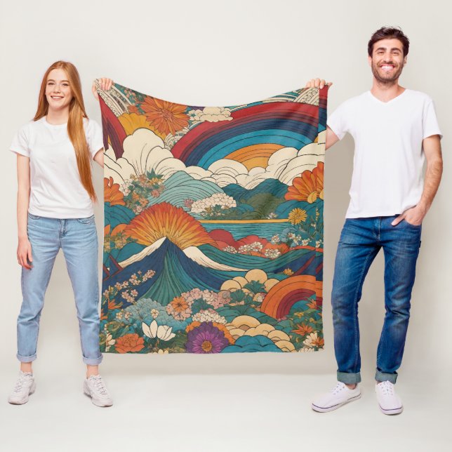 Art nouveau Stil bergsberg Himmel Blommigt Landska Fleecefilt (På plats)