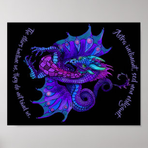 Art nouveau Stil Dragon Blue och Lila Poster