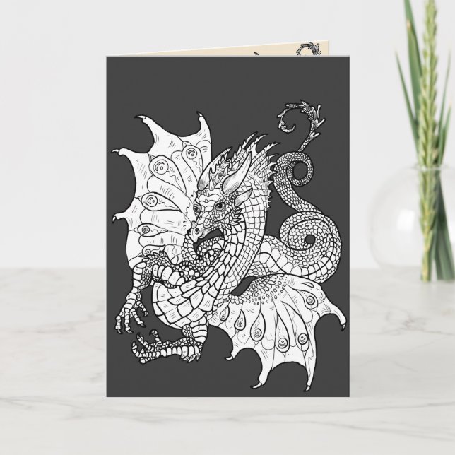 Art nouveau stil dragon~hälsningskort kort (Framsida)