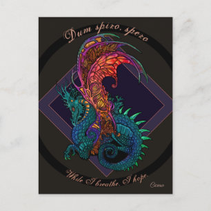 art nouveau Stil Dragon med Latin Motto Vykort