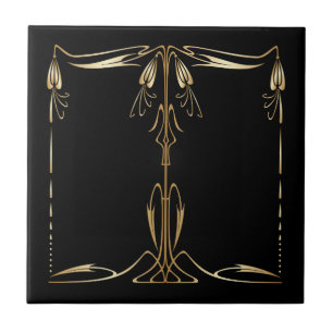 Art nouveau stil faux guld blommigt dekanter på sv kakelplatta