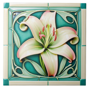 Art Nouveau-stil keramisk kakel med lilja.