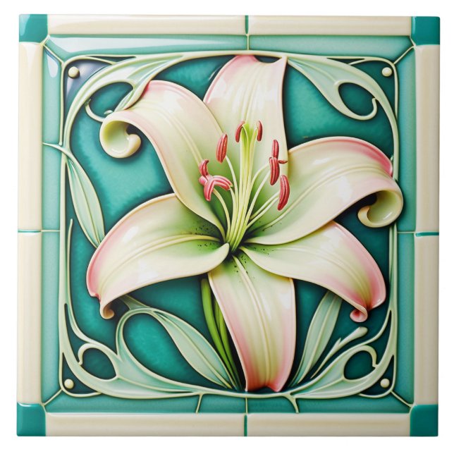 Art Nouveau-stil keramisk kakel med lilja. (Framsidan)