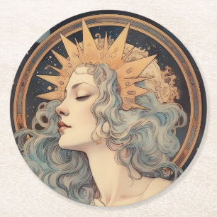 Art nouveau Stil Måne Stars Princess Underlägg Papper Rund