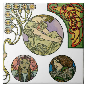 Art nouveau Stil, Mucha Kakelplatta