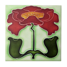 Art nouveau Stil Red och Grönt Kakelplatta