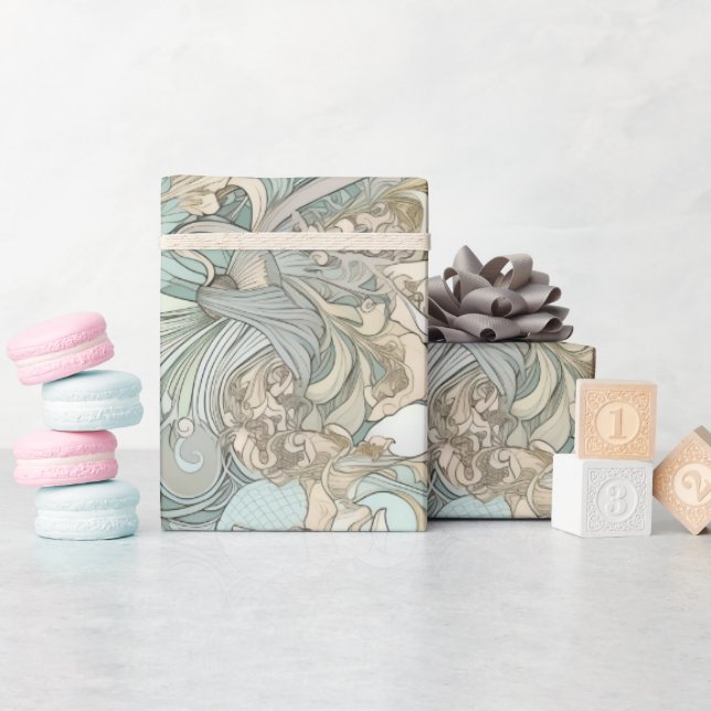 Art nouveau Stil-sjöstationer som repeterar Mönste Presentpapper (Baby Shower)