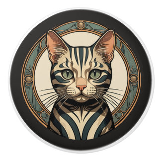 Art Nouveau Striped Cat Knopp
