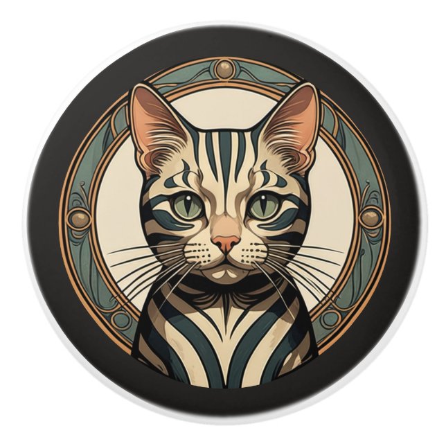 Art Nouveau Striped Cat Knopp (Framsidan)