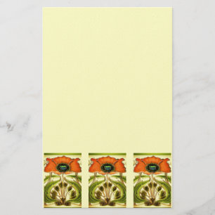ART NOUVEAU STYLISERAD GRÖNT RED POPPY BREVPAPPER