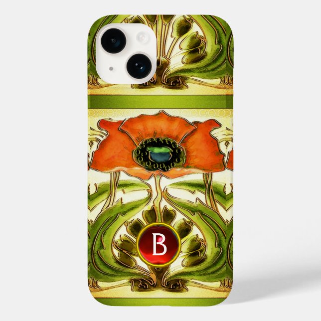 ART NOUVEAU STYLISERAD GRÖNT RED POPPY GEM MONOGRA (Baksida)