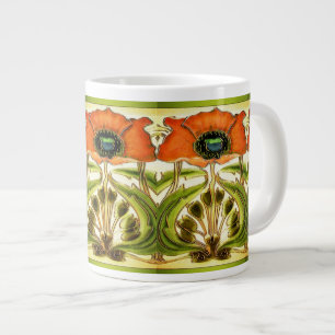ART NOUVEAU STYLISERAD GRÖNT RED POPPY JUMBO MUGG