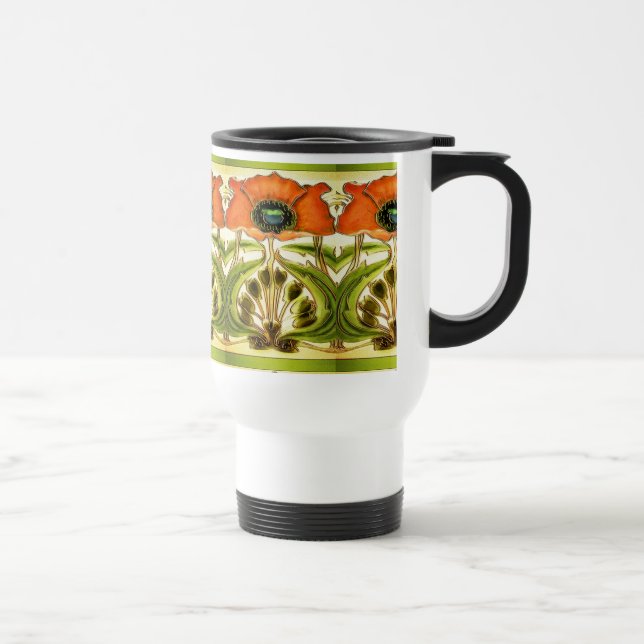 ART NOUVEAU STYLISERAD GRÖNT RED POPPY RESEMUGG (Höger)