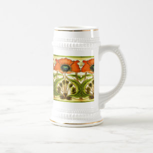 ART NOUVEAU STYLISERAD GRÖNT RED POPPY SEJDEL