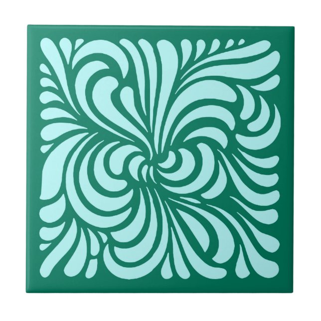 Art nouveau Styliserat Löv, turkos och Aqua Kakelplatta (Framsidan)